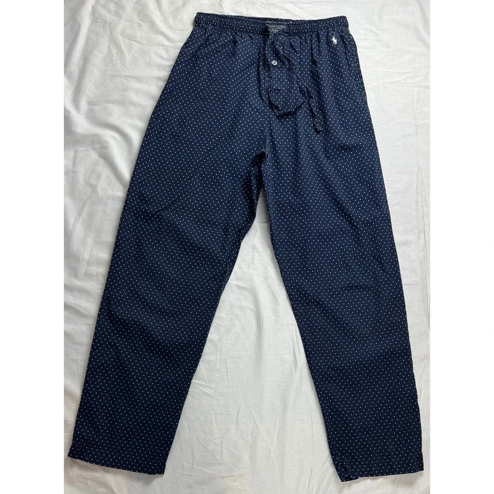 Ralph Lauren Polo Classic Pajama Lounge Pant Navy White Polka Dot SZ S with pony